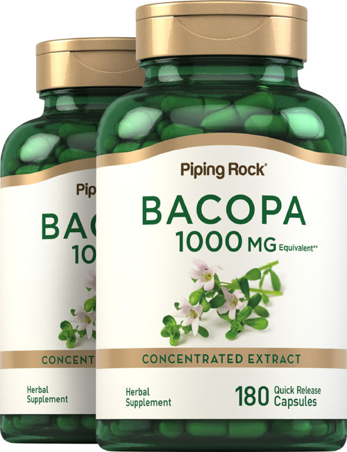 Bacopa Monniera 1000 mg 180 Gélules à libération rapide 2 Bouteilles    