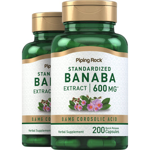 Banaba Extract (0.6 mg Corosolic Acid), 600 mg, 200 Quick Release Capsules, 2  Bottles