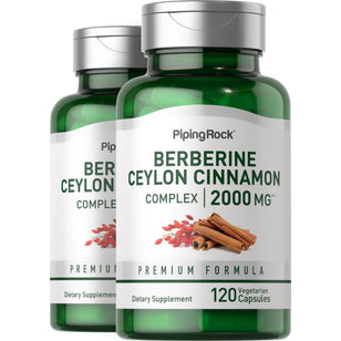 Complexe de berbérine et de cannelle de Ceylan,  2000 mg 120 Gélules végétales 2 Bouteilles