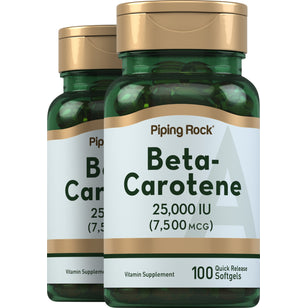 Beta Carotene (Vitamin A), 25,000 IU, 100 Quick Release Softgels, 2  Bottles