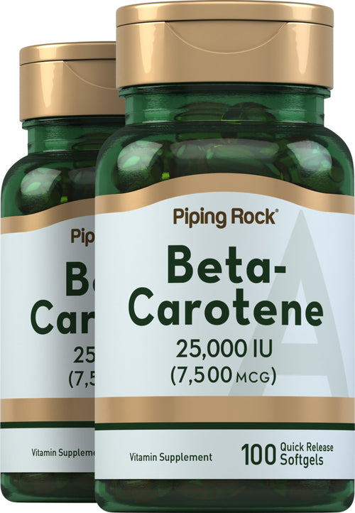 Beta Carotene (Vitamin A), 25,000 IU, 100 Quick Release Softgels, 2  Bottles