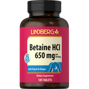 Betaine HCl 650 mg with Pepsin & Ginger, 120 Tablets