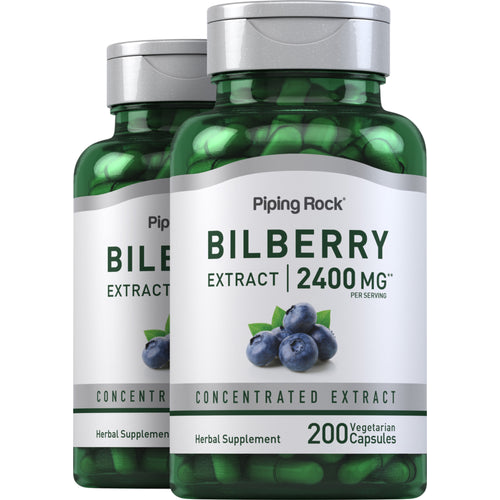 Bilberry Extract, 2400 mg (per serving), 200 Vegetarian Capsules, 2  Bottles