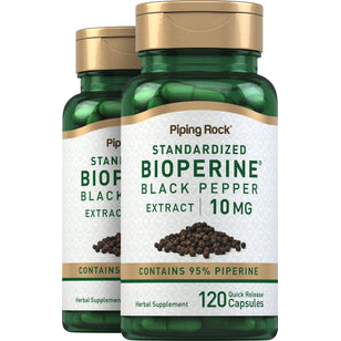 BioPerine Black Pepper Extract, 10 mg, 120 Quick Release Capsules, 2  Bottles
