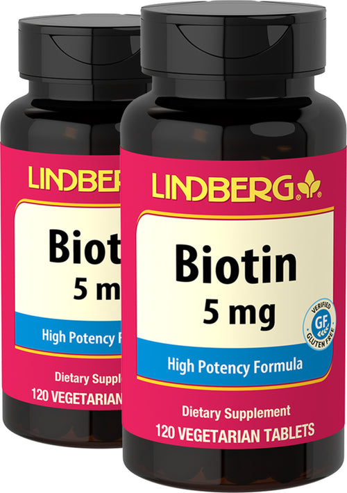 Biotin 5 mg (5000 mcg),  120 Comprimés végétaux 2 Bouteilles
