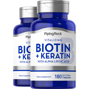 Biotin 5000 mcg (5mg) Plus Keratin, 180 Quick Release Capsules, 2  Bottles