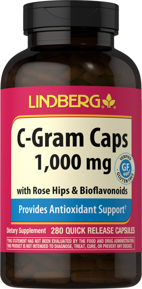 C-Gram 1000 mg with Rose Hips & Bioflavonoids, 280 Quick Release Capsules