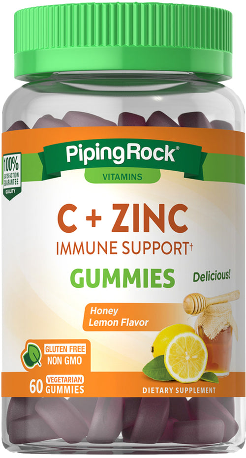 Жевательные таблетки для поддержания иммунитета с витамином С и цинком (с натуральным вкусом меда и лимона) 60 Вегетарианские жевательные таблетки       