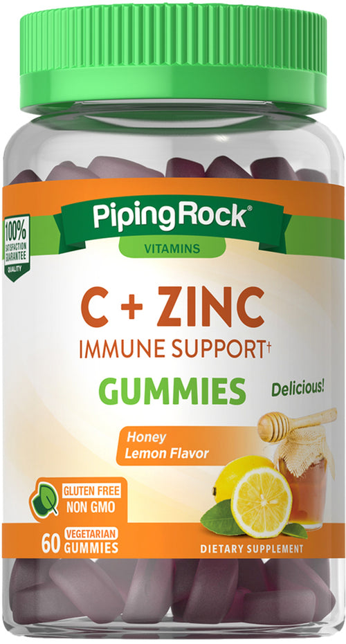 C + zink immunstøtte-gummier (honning og citron) 60 Vegetariske vingummier      