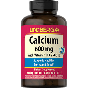 Kalsium 600 mg med vitamin D3 2500 IE 100 Hurtigvirkende myke geleer       