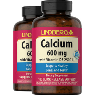 Calcium 600 mg with Vitamin D3 2500 IU, 100 Quick Release Softgels, 2  Bottles