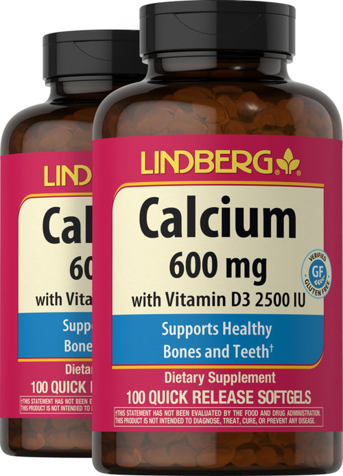 Calcium 600 mg avec vitamine D3 2 500 UI,  100 Capsules molles à libération rapide 2 Bouteilles