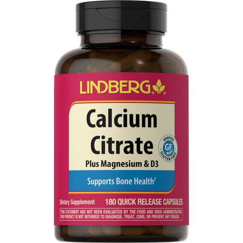 Kalciumcitrat Plus Vitamin D3 & Magnesium 180 Kapsler for hurtig frigivelse       
