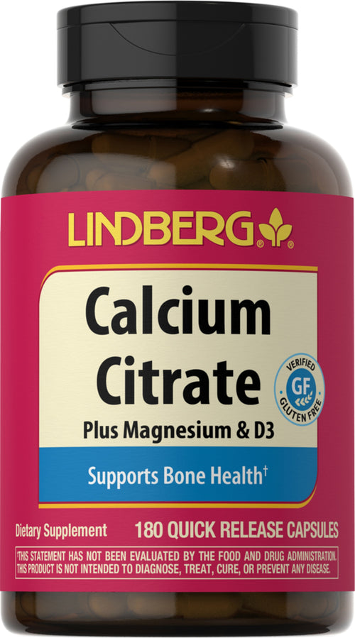Kalciumcitrat Plus Vitamin D3 & Magnesium 180 Kapsler for hurtig frigivelse       