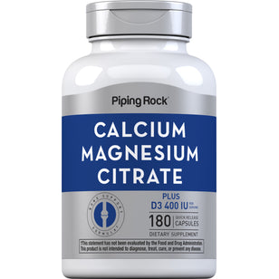 Citrato de magnesio y calcio + vitamina D  (Cal 300mg/Mag 150mg/D3 400IU) (per serving) 180 Cápsulas de liberación rápida       