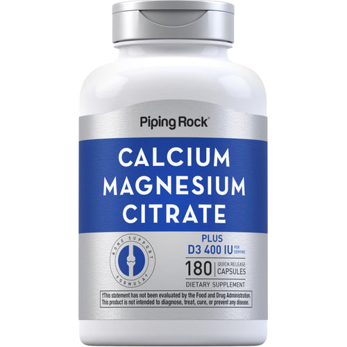Calcium & Magnesium Citrate Plus D3 (Cal 300mg/Mag 150mg/D3 400IU) (per serving), 180 Quick Release Capsules Bottle
