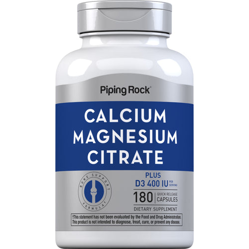 Citrato de magnesio y calcio + vitamina D  (Cal 300mg/Mag 150mg/D3 400IU) (per serving) 180 Cápsulas de liberación rápida       