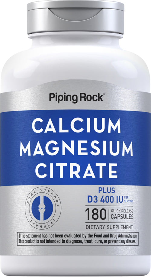 Calcium & Magnesium Citrate Plus D3 (Cal 300mg/Mag 150mg/D3 400IU) (per serving), 180 Quick Release Capsules Bottle