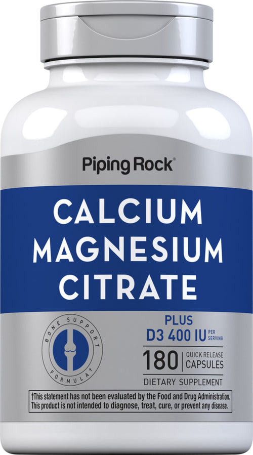Kalcium og magnesiumcitrat plus D  (Cal 300mg/Mag 150mg/D3 400IU) (per serving) 180 Kapsler for hurtig frigivelse       