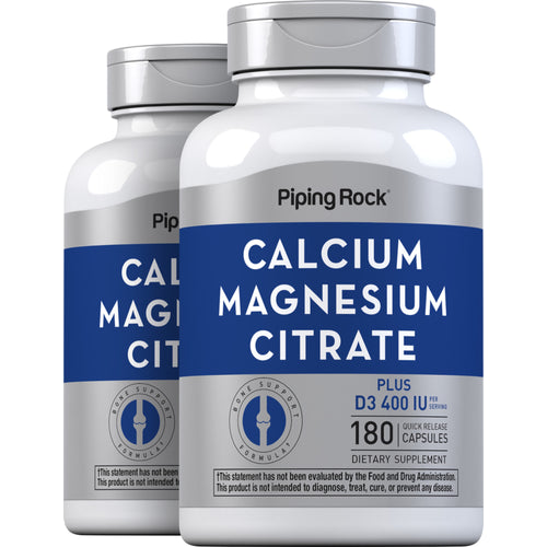 Calcium & Magnesium Citrate Plus D3 (Cal 300mg/Mag 150mg/D3 400IU) (per serving), 180 Quick Release Capsules, 2  Bottles