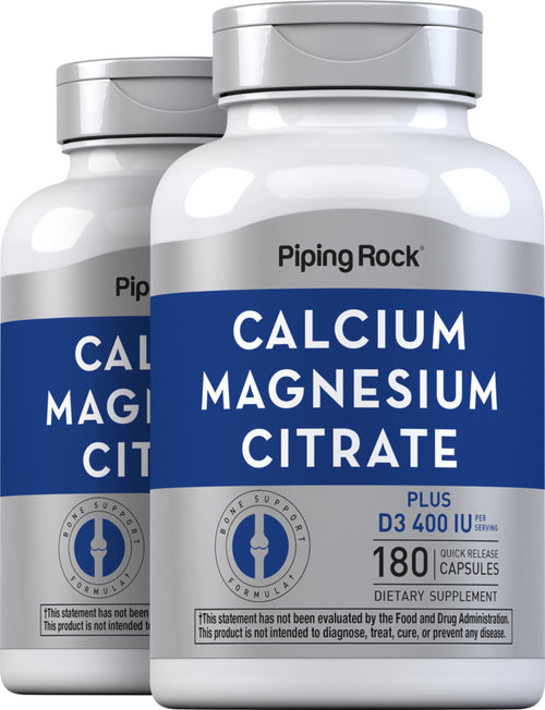 Calcium & Magnesium Citrate Plus D3 (Cal 300mg/Mag 150mg/D3 400IU) (per serving), 180 Quick Release Capsules, 2  Bottles