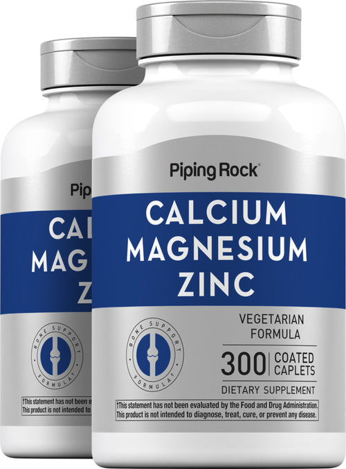Calcium Magnesium Zinc (Cal 1000mg/Mag 400mg/Zn 15mg) (per serving), 300 Coated Caplets, 2  Bottles
