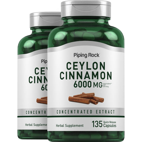Cannelier de Ceylan,  6000 mg (par portion) 150 Gélules à libération rapide 2 Bouteilles