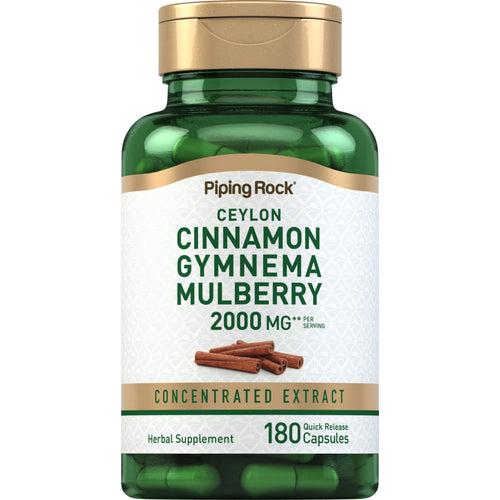 Cinnamon Gymnema Mulberry รวม 2000 mg (ต่อการเสิร์ฟ) 180 แคปซูลแบบปล่อยตัวยาเร็ว     
