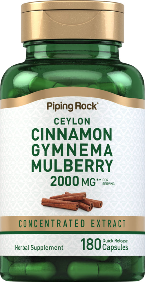 Cinnamon Gymnema Mulberry รวม 2000 mg (ต่อการเสิร์ฟ) 180 แคปซูลแบบปล่อยตัวยาเร็ว     