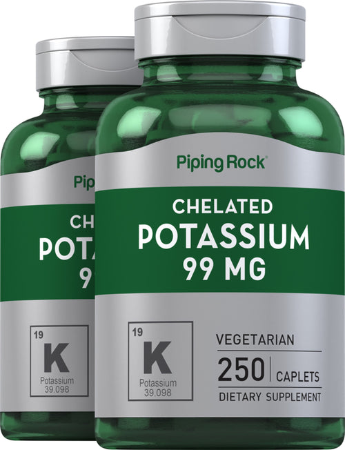 Chelated Potassium (Gluconate), 99 mg, 250 Vegetarian Caplets, 2  Bottles