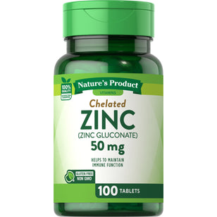 Chelated Zinc (Gluconate), 50 mg, 100 Tablets