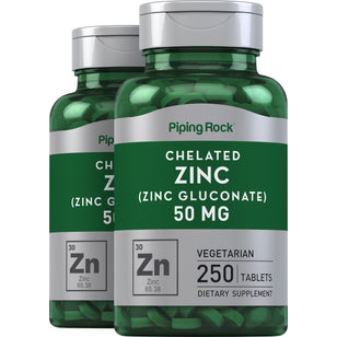 Chelated Zinc (Gluconate), 50 mg, 250 Vegetarian Tablets, 2  Bottles