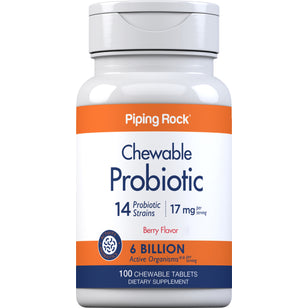 Probiótico masticable, 14 cepas y 6000 millones de organismos (sabor natural a bayas) 100 Tabletas masticables       