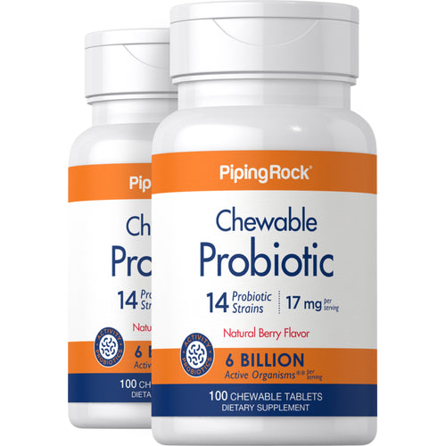 Chewable Probiotic 14 Strains 6 Billion Organisms (Natural Berry), 100 Chewable Tablets, 2  Bottles