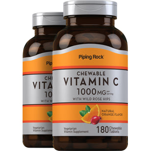 Chewable Vitamin C (Natural Orange), 1000 mg (per serving), 180 Chewable Tablets, 2  Bottles