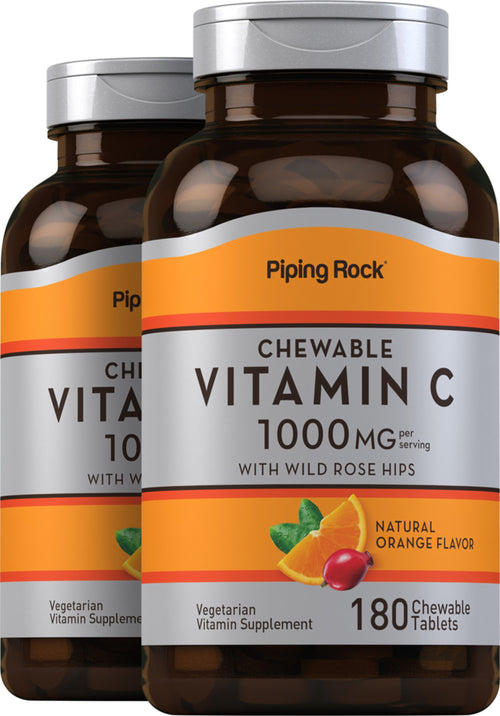 Chewable Vitamin C (Natural Orange), 1000 mg (per serving), 180 Chewable Tablets, 2  Bottles