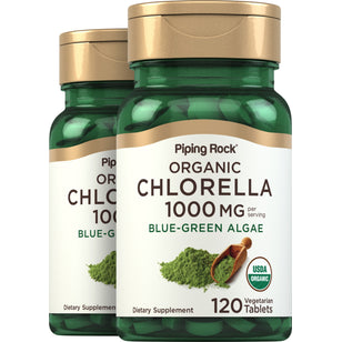 Chlorella (Organic), 1000 mg (per serving), 120 Vegetarian Tablets, 2  Bottles