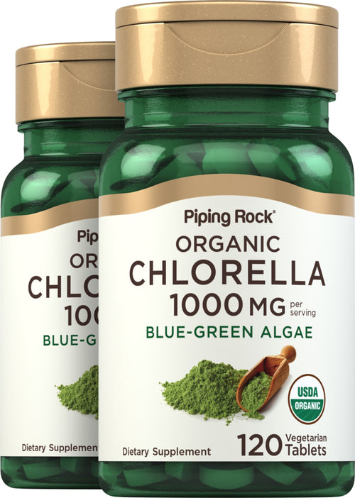Chlorella (Organic), 1000 mg (per serving), 120 Vegetarian Tablets, 2  Bottles