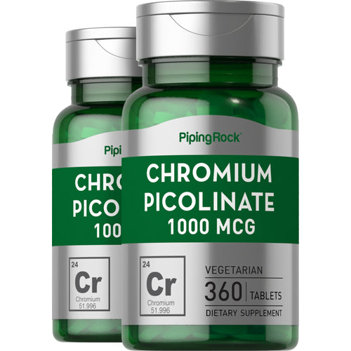 Picolinate de Chromium,  1000 mcg 360 Comprimés 2 Bouteilles