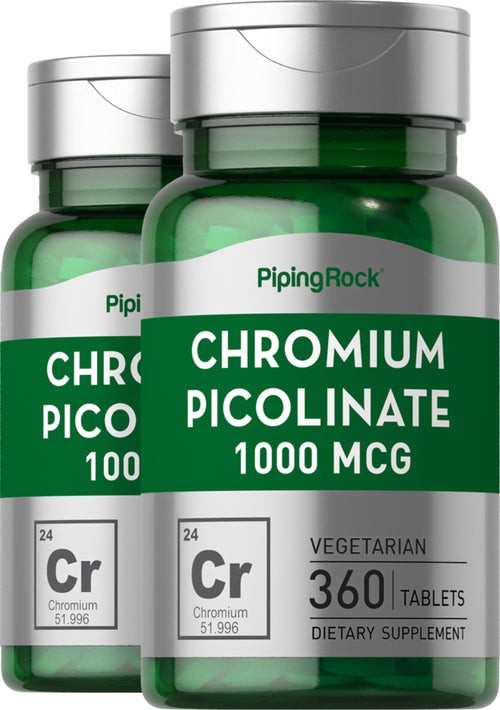 Picolinate de Chromium,  1000 mcg 360 Comprimés 2 Bouteilles