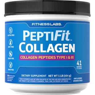 PeptiFit Collagen Peptides Tipo I & III 1 lb 454 g Bottiglia    