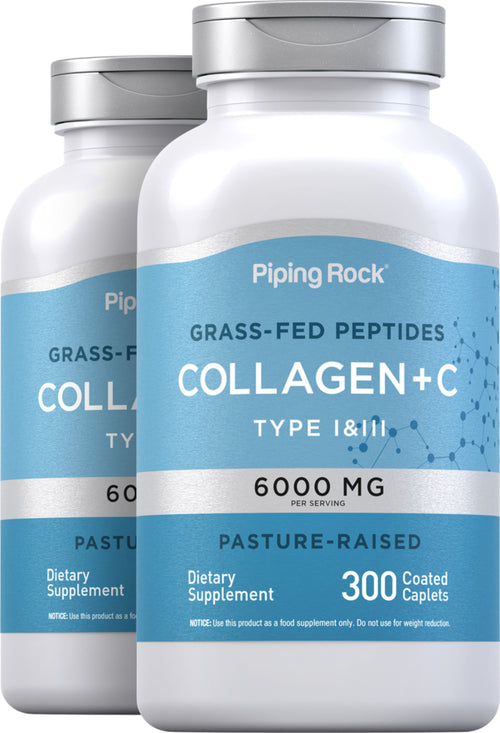 Collagen Type I & III, 6000 mg (per serving), 300 Coated Caplets, 2  Bottles