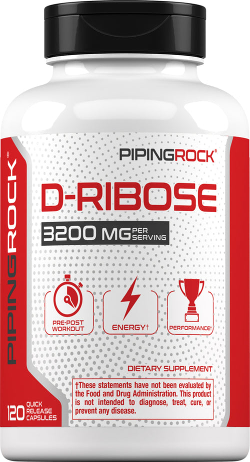 D-Ribose 100% Pure, 3200 mg (per serving), 120 Quick Release Capsules Bottle
