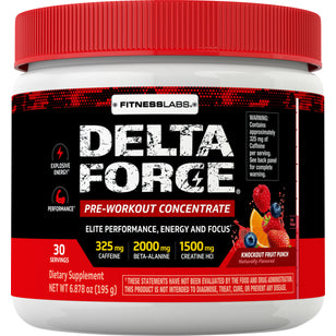 Delta Force Pre-Workout koncentratpulver (Knockout frugtpunch) 6.87 oz 195 g Flaske    