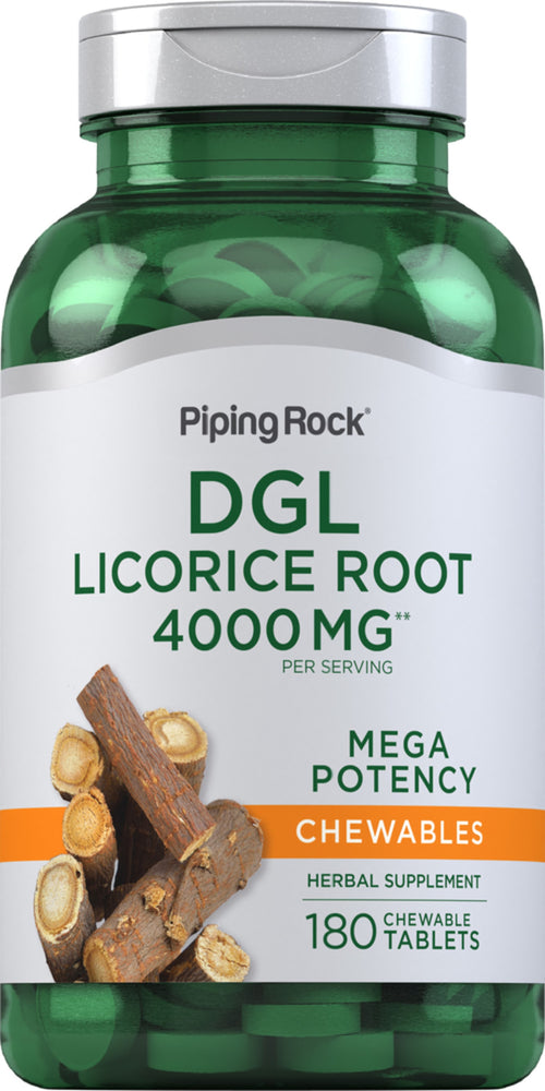 Rădăcină de lemn dulce DGL Masticabilă Mega putere (Deglicirizinată) 4000 mg (per porție) 180 Comprimate masticabile     