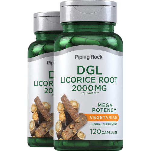 DGL Licorice Root Mega Potency (Deglycyrrhizinated), 2000 mg, 120 Capsules, 2  Bottles