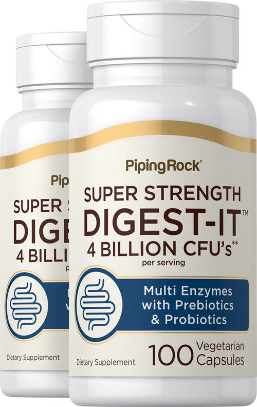 Digest-IT Multi Enzymes Super Strength with Probiotics, 100 Vegetarian Capsules, 2  Bottles