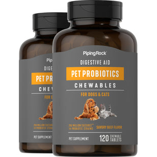 Aide digestive probiotique pour chiens et chats,  120 Comprimés à croquer 2 Bouteilles