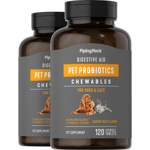 Aide digestive probiotique pour chiens et chats,  120 Comprimés à croquer 2 Bouteilles