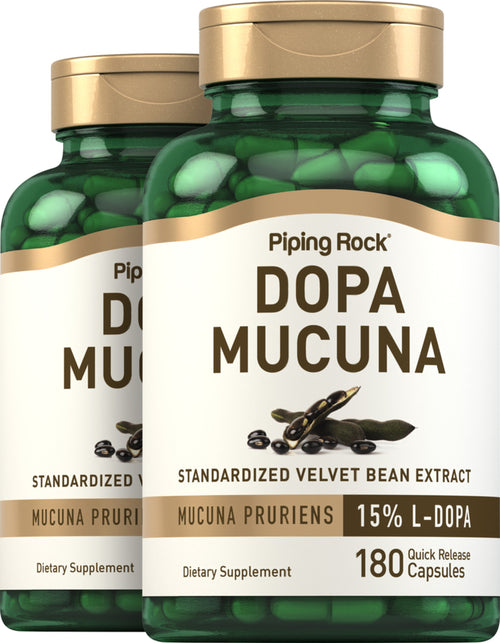 DOPA Mucuna Pruriens Standardized (Velvet Bean), 350 mg, 180 Quick Release Capsules, 2  Bottles